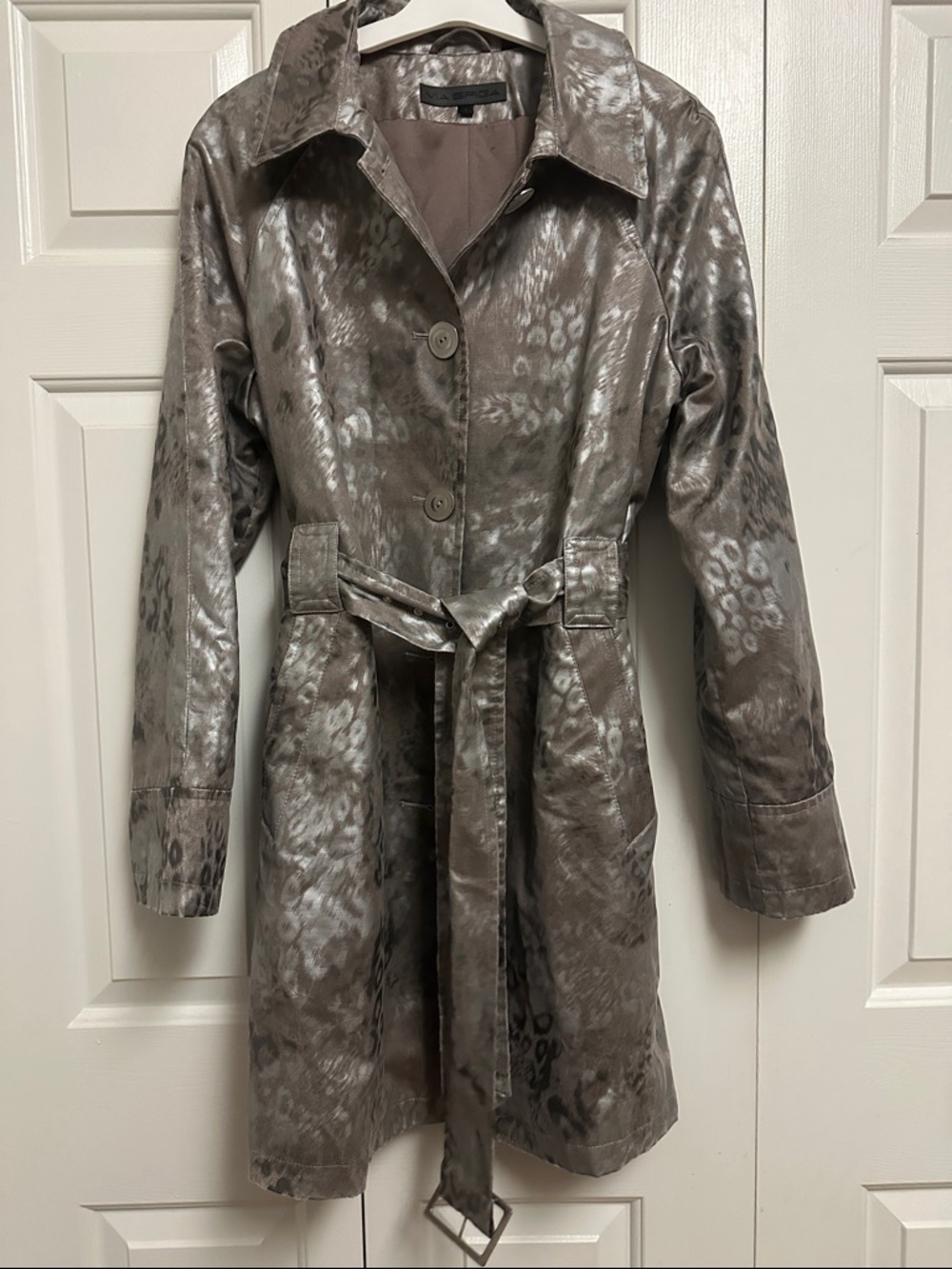 Via Spiga Metallic Animal-Print Belted Trench Coat
